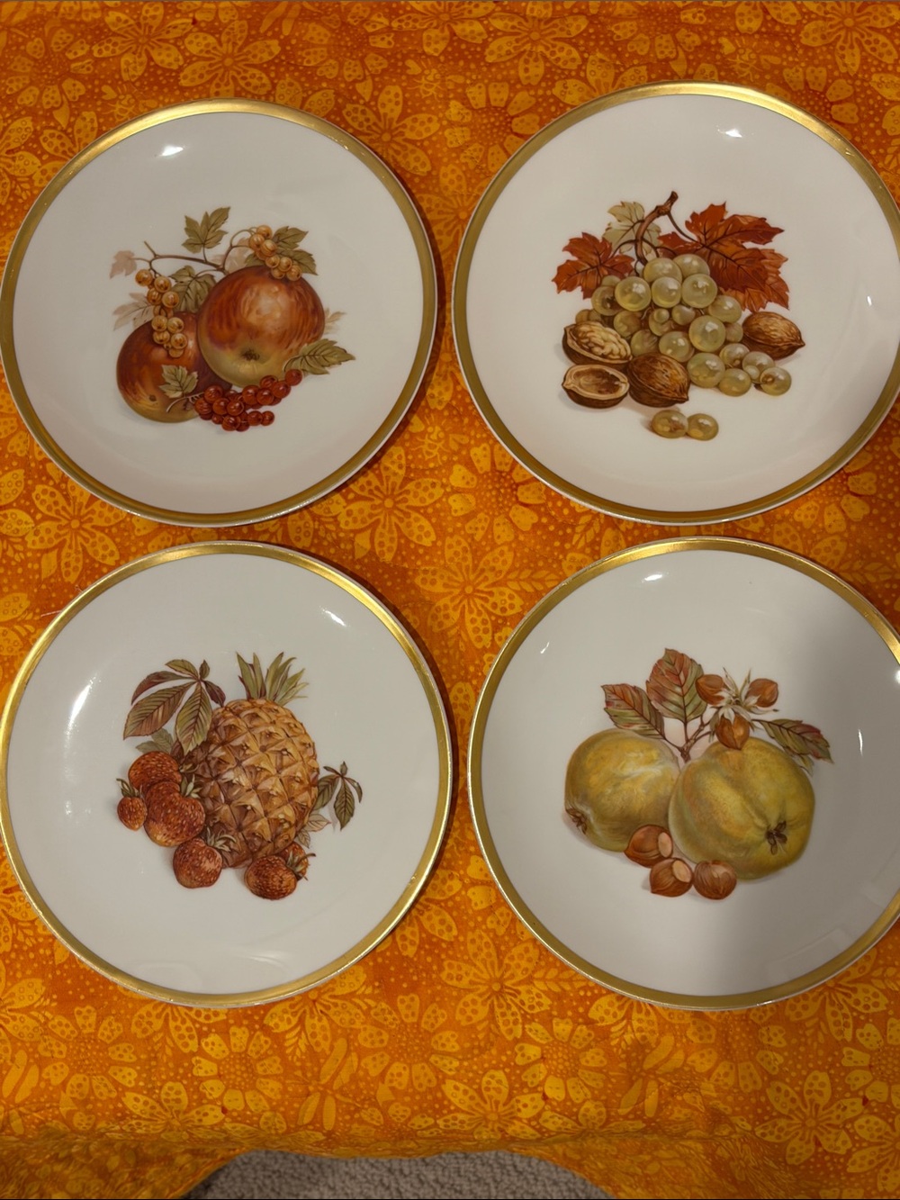 Vintage Orchard design dessert plates harvest fruit PMR Bavaria Germany E&R EUC